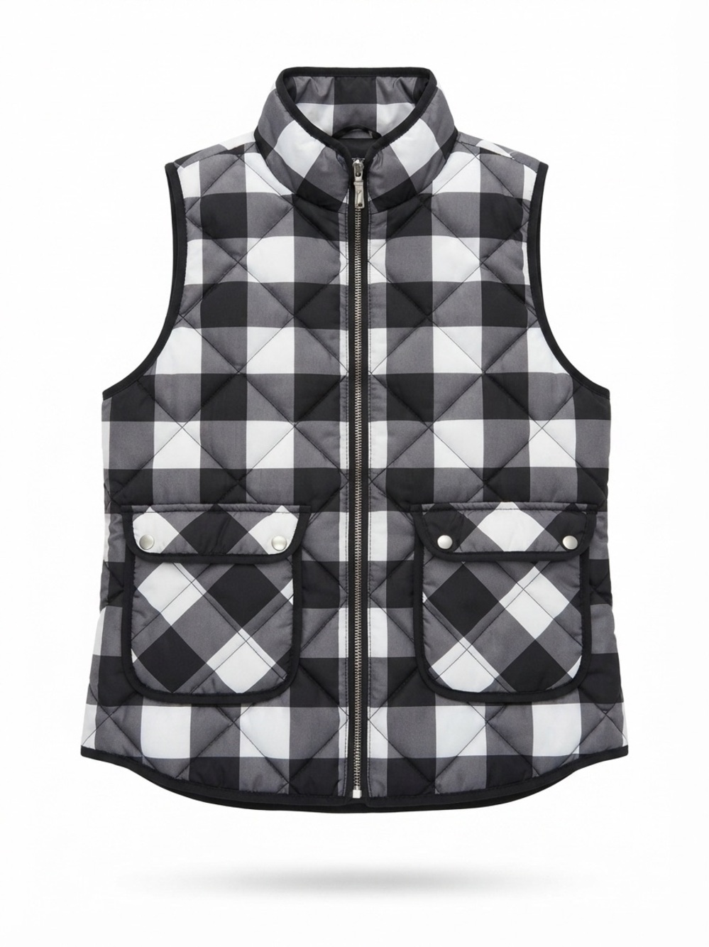 Woolrich Quilted Down Vest Black & White Buffalo Check Large